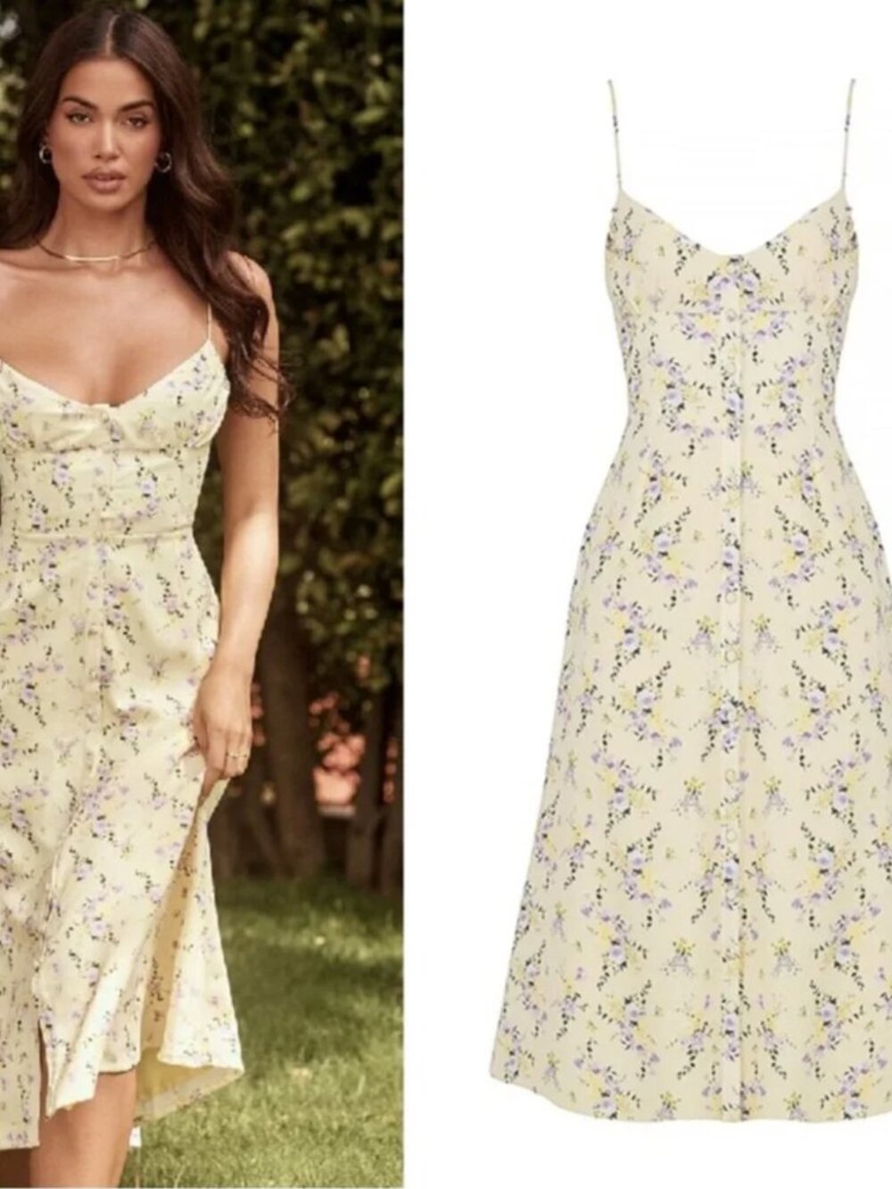 House of CB- Annabella Lemon Floral Midi Sun Dress Size Small Picnic Softgirl - Picture 2 of 7